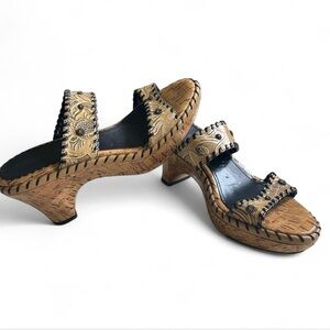 Sonora genuine leather Black and Tan Women's Sandals boho studded embellishment